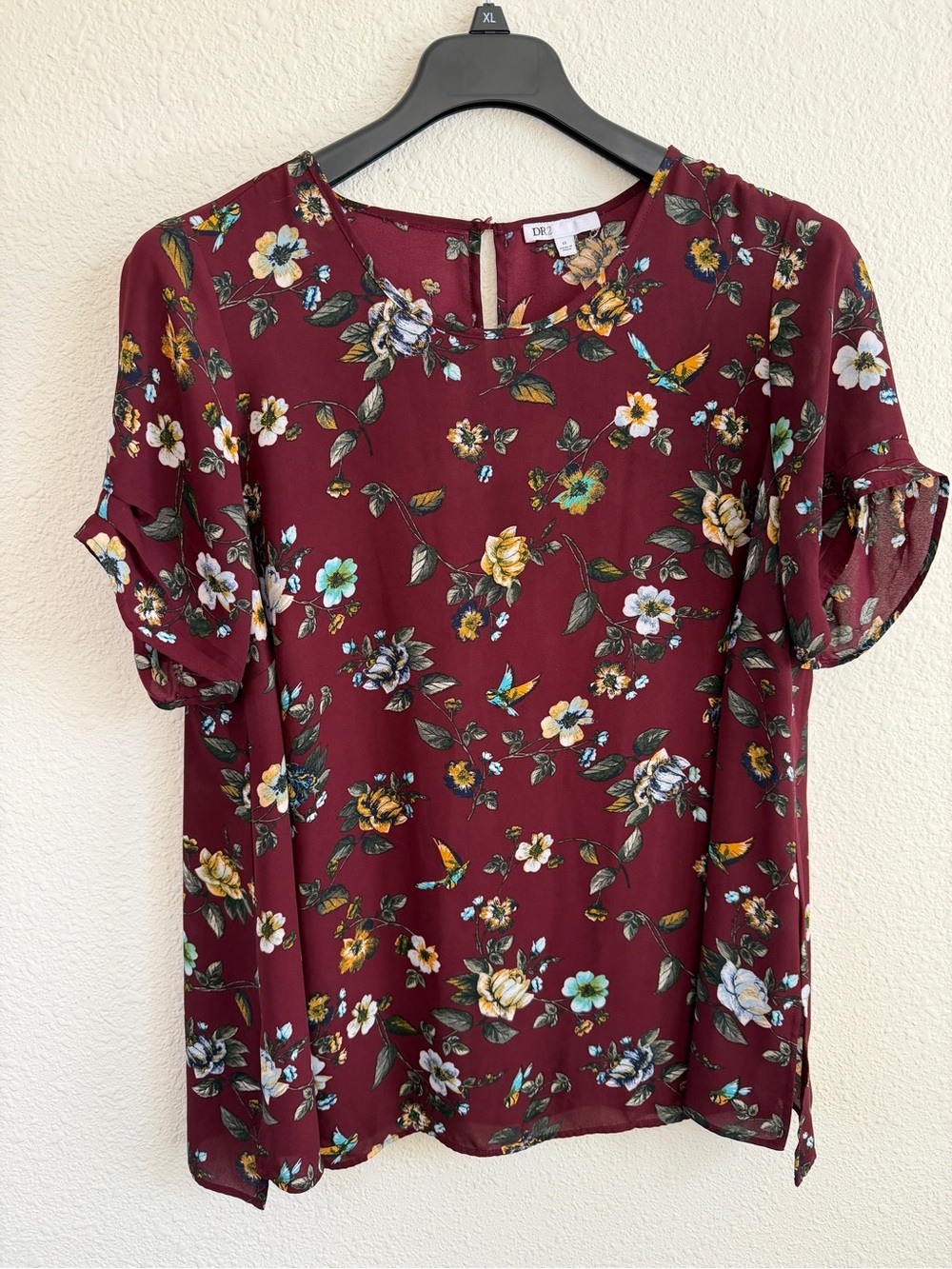 DR2 Burgundy Floral Blouse with Multicolor Flowers